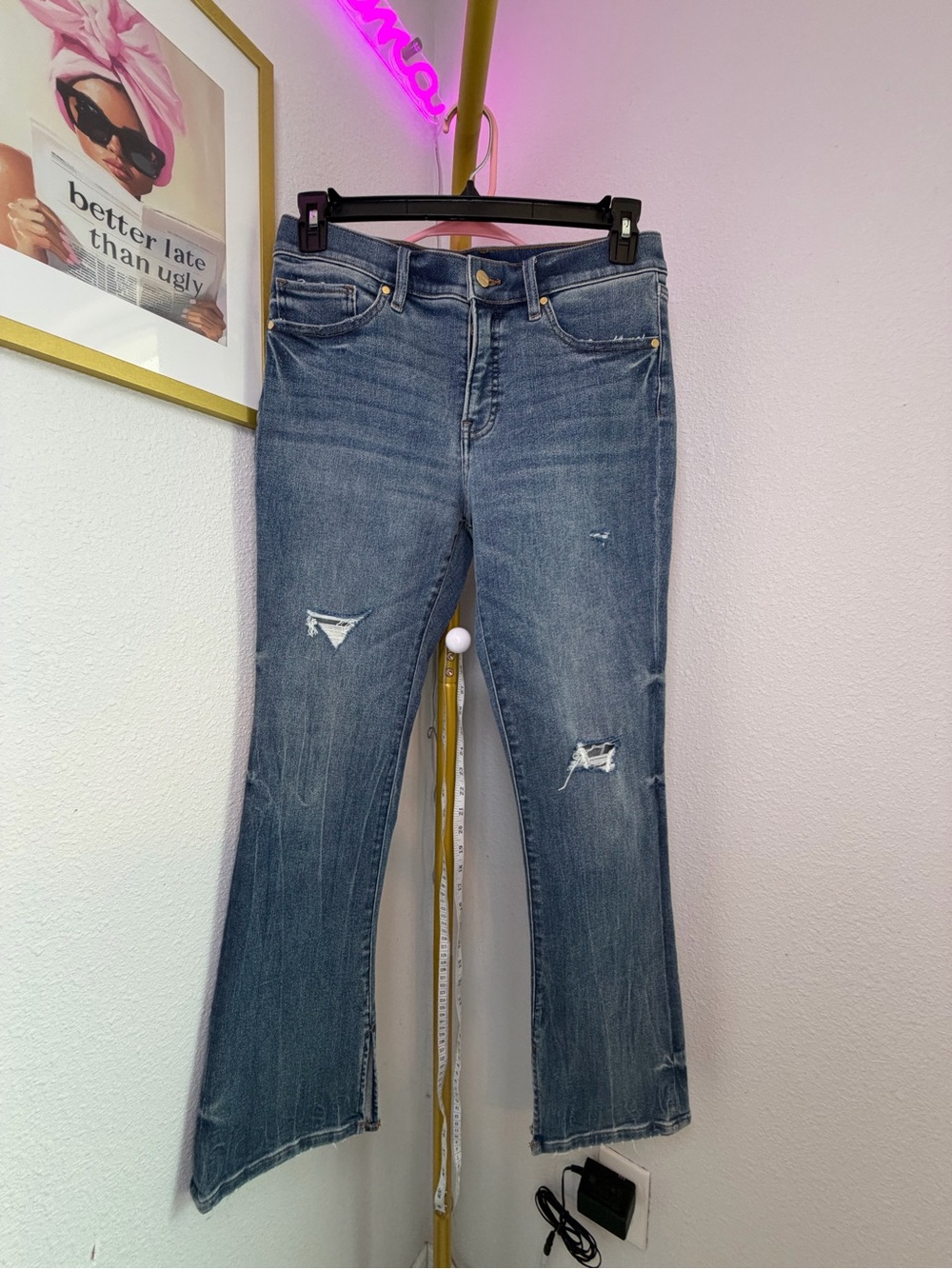 Express Women's Distressed Blue Flare Jeans Size 10S Super Soft & Thick!
